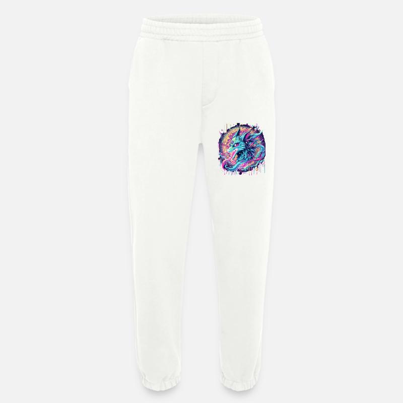 Psychedelic Fox Head Goa Art - Heavyweight Jogging Pants - made by SPREAD  - OFF WHITE