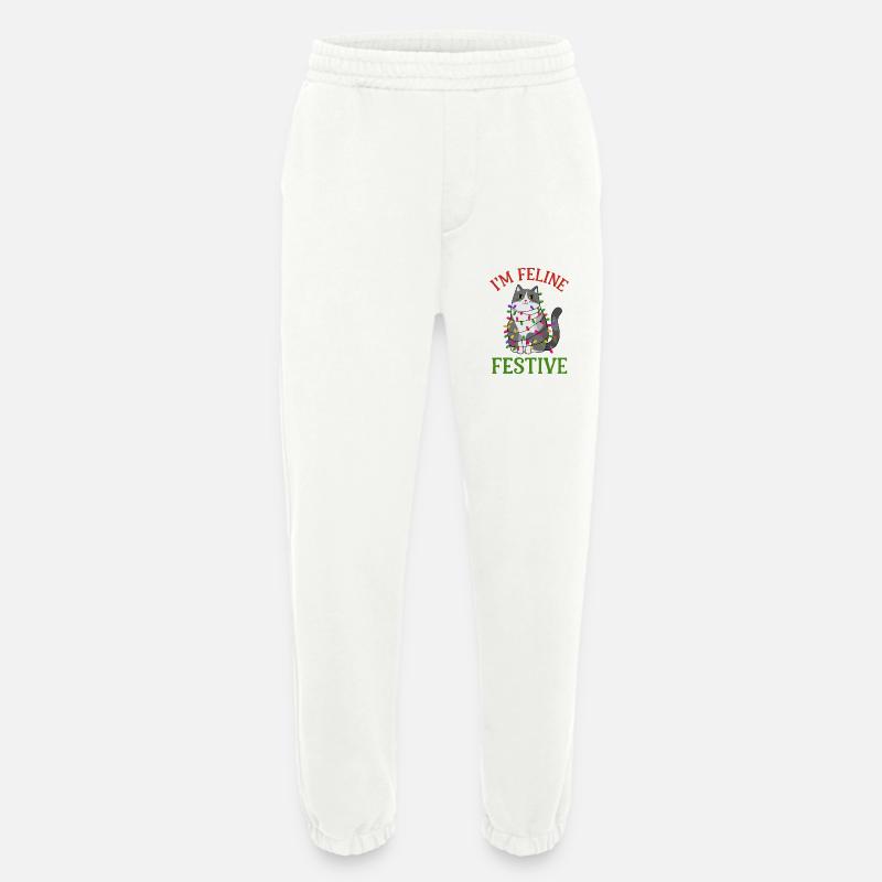 Feline Festive Light String Design - Heavyweight Jogging Pants - made by SPREAD  - OFF WHITE