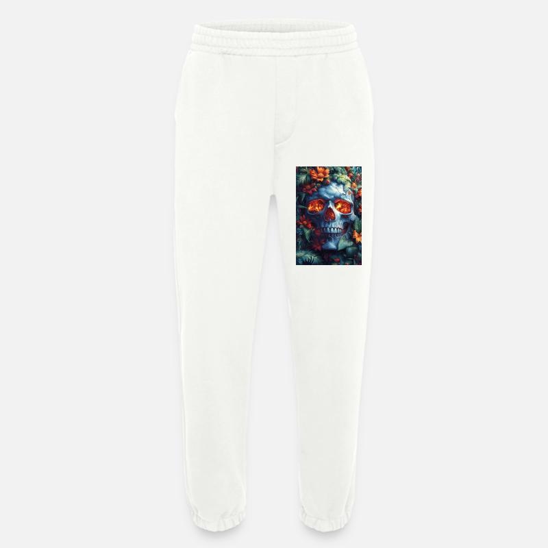 Flammender Schädel im Blütenreich - Heavyweight Jogginghose - made by SPREAD  - OFF WHITE
