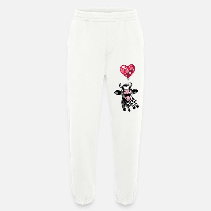 Springendes Kälbchen mit Herzballon - Kuh Kalb - Heavyweight Jogginghose - made by SPREAD  - OFF WHITE