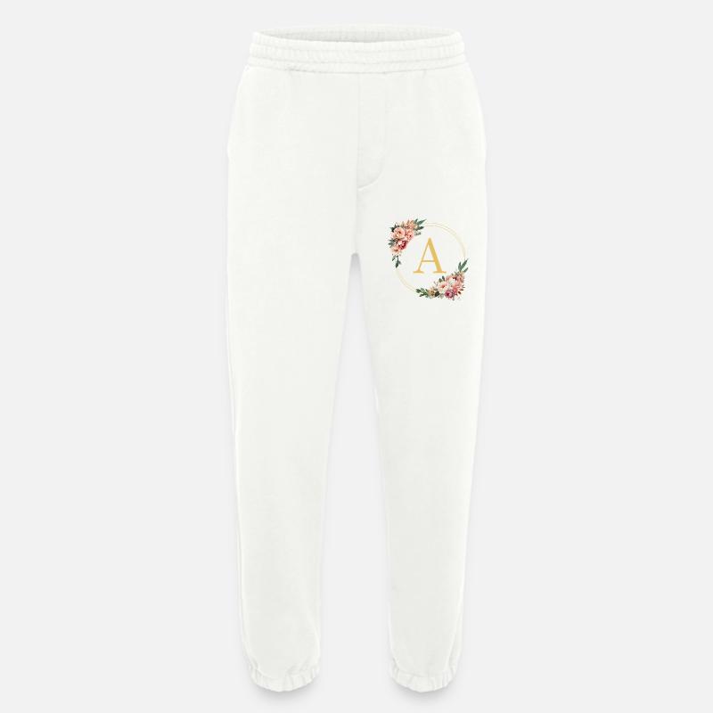 A Monogram, Flower Wreath, Personalizable - Heavyweight Jogging Pants - made by SPREAD  - OFF WHITE