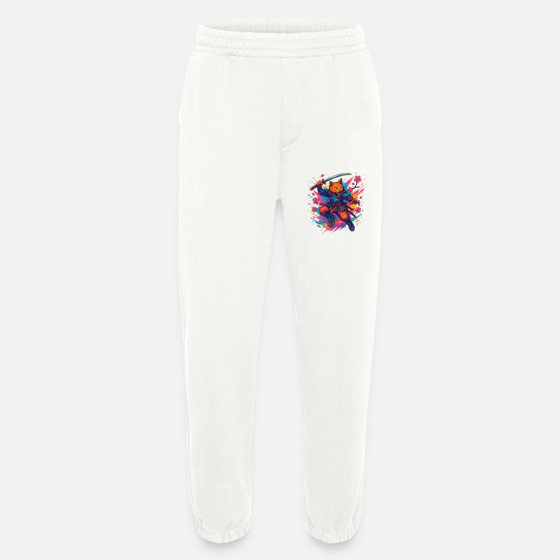 Katzen-Krieger im Samurai-Stil - Heavyweight Jogginghose - made by SPREAD  - OFF WHITE