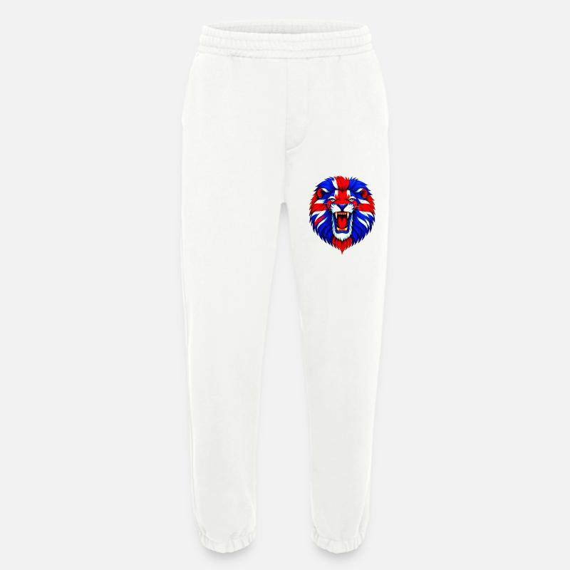 Lebendiger Löwenkopf mit Union Jack Mähne - Heavyweight Jogginghose - made by SPREAD  - OFF WHITE