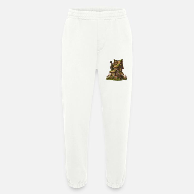 Fabuleuse maison forestière avec champignons - Pantalon de jogging bio épais fabriqué en UE - OFF WHITE