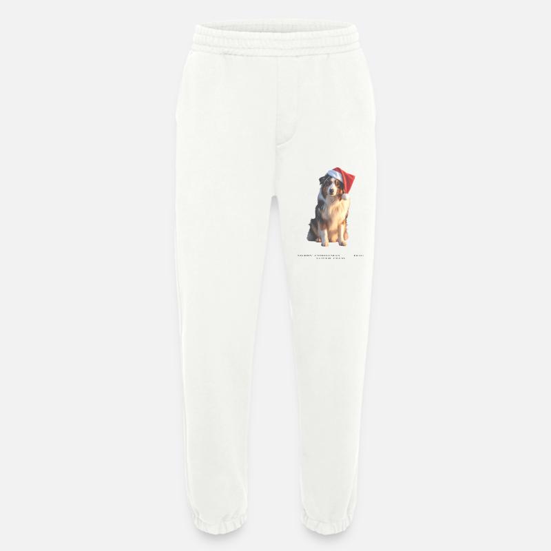 Boder Collie Weihnachts-Hund im Santa-Hut - Heavyweight Jogginghose - made by SPREAD  - OFF WHITE