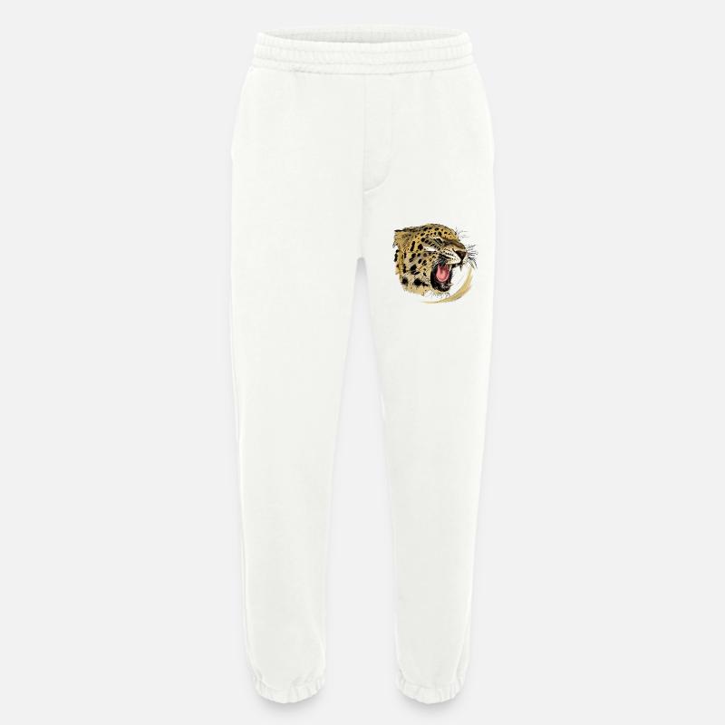Wildes Raubtier-Design mit Leopardengesicht - Heavyweight Jogginghose - made by SPREAD  - OFF WHITE