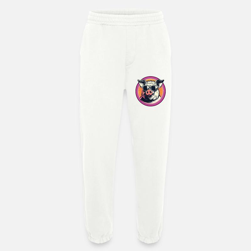 Coolres pig with sunglasses - Heavyweight Jogging Pants - made by SPREAD  - OFF WHITE