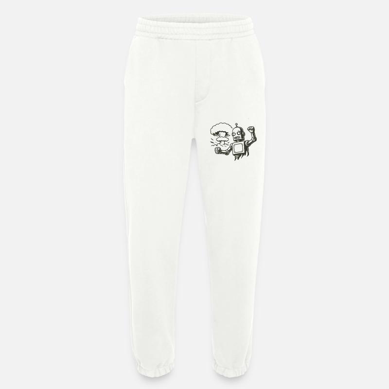 Robot rétro devant un nuage d’explosion - Pantalon de jogging bio épais fabriqué en UE - OFF WHITE