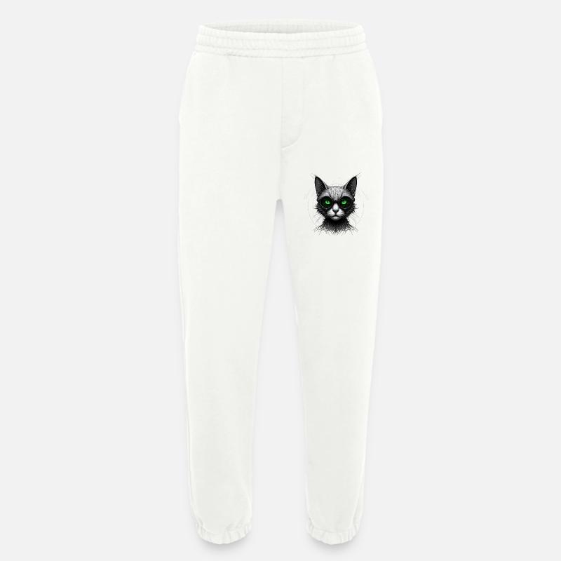 Green Eyes Computer Coder Geek Cat - Heavyweight Jogging Pants - made by SPREAD  - OFF WHITE