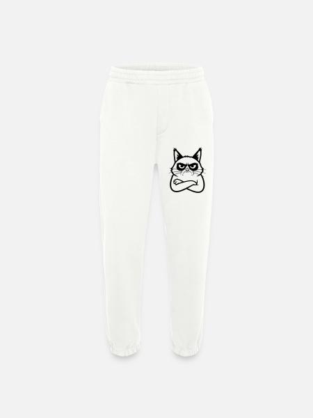 Cat Line Art Cartoon Illustration - Heavyweight Jogging Pants - made by SPREAD  - OFF WHITE