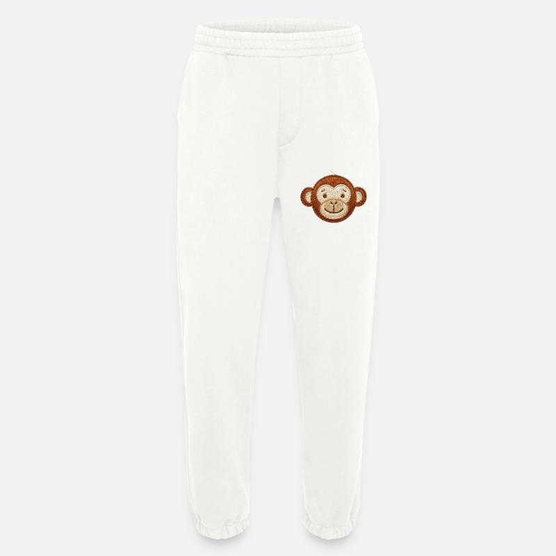 Embroidered cute monkey head playful animal(printed) - Heavyweight Jogging Pants - made by SPREAD  - OFF WHITE