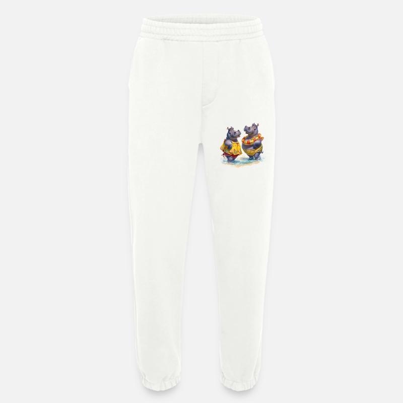 Two Hippos in Bathing Suit - Heavyweight Jogging Pants - made by SPREAD  - OFF WHITE