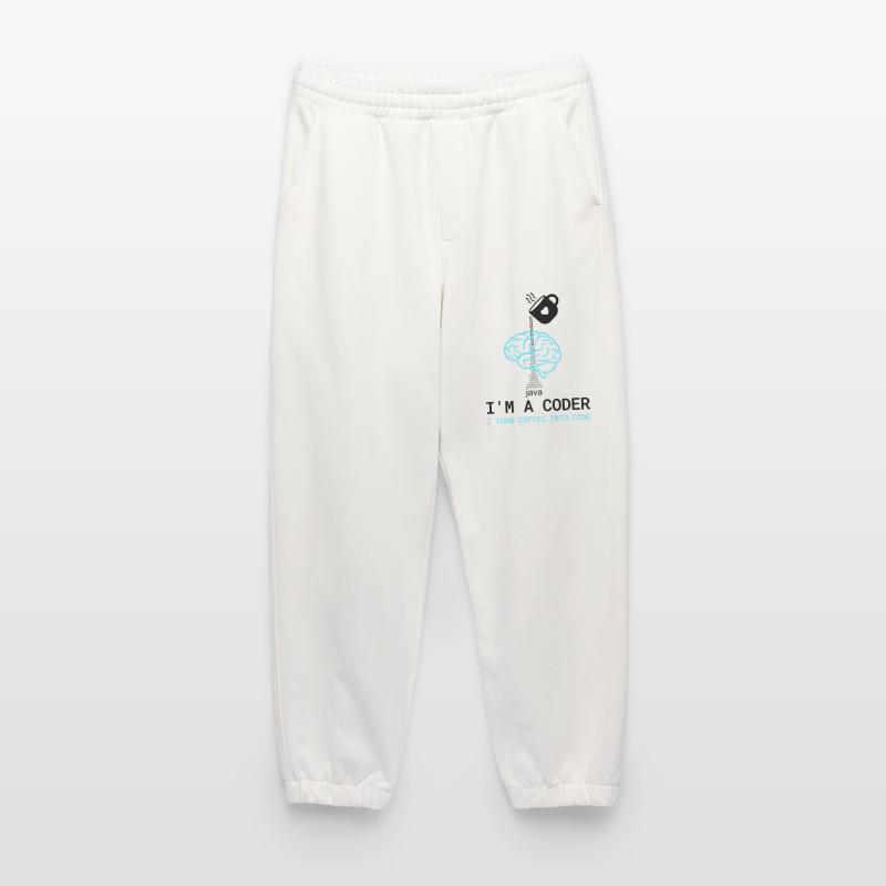 Coder T-Shirt: Coffee into Code – Nerdy Programmie Heavyweight Jogging Pants - made by SPREAD 