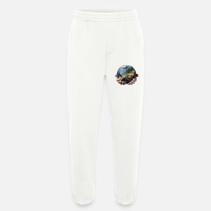 Earth in Hands: Global Responsibility - Heavyweight Jogging Pants - made by SPREAD  - OFF WHITE