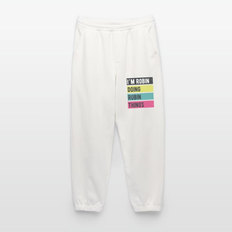Ich bin Robin und mache Robin-Dinge in Retro-Farben Heavyweight Jogginghose - made by SPREAD 