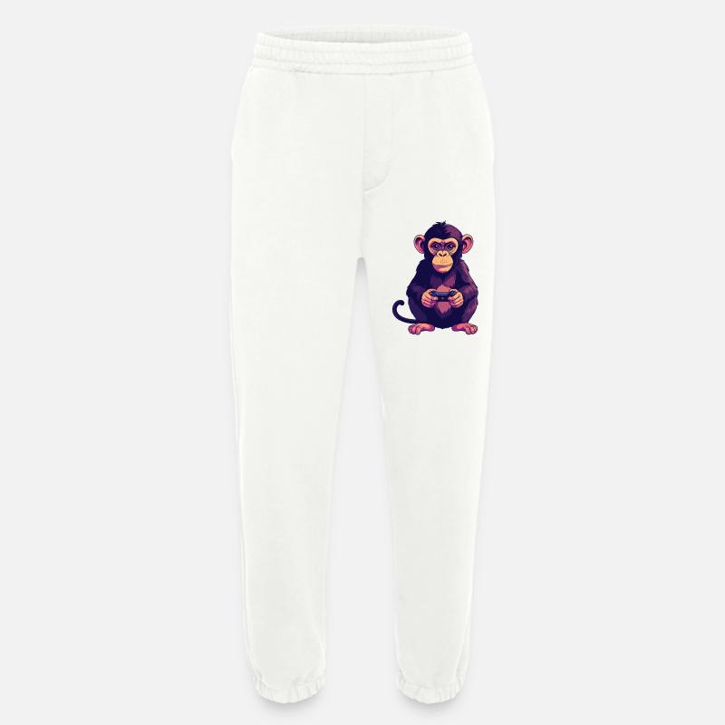 Monkey on controller playing console gaming - Heavyweight Jogging Pants - made by SPREAD  - OFF WHITE