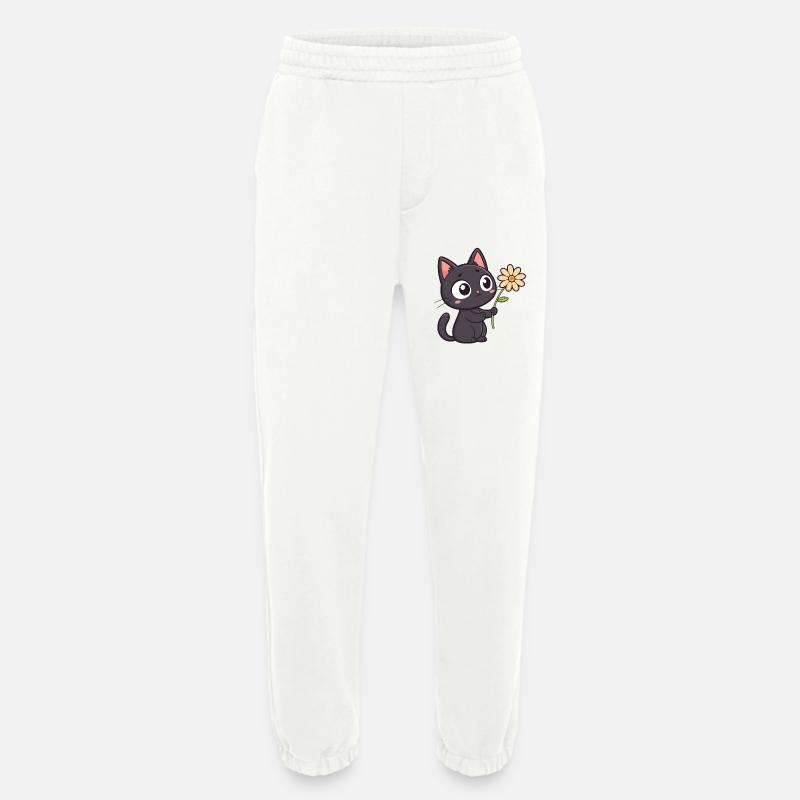Kawaii Schwarze Katze und Gänseblümchen - Heavyweight Jogginghose - made by SPREAD  - OFF WHITE