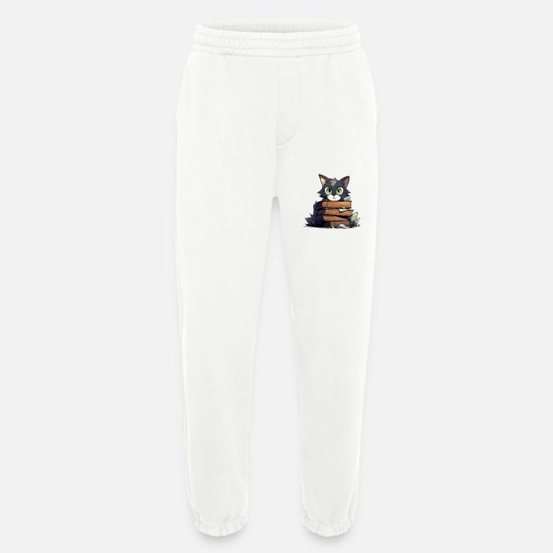 Cat Book Stack - Heavyweight Jogging Pants - made by SPREAD  - OFF WHITE