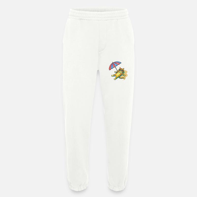 Bunte Strandkatze mit Sonnenschirm - Heavyweight Jogginghose - made by SPREAD  - OFF WHITE