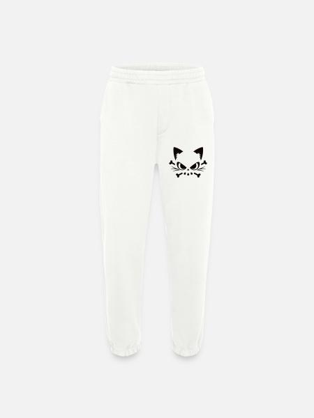 Cats Skull | Minimal Skull & Bones motif - Heavyweight Jogging Pants - made by SPREAD  - OFF WHITE