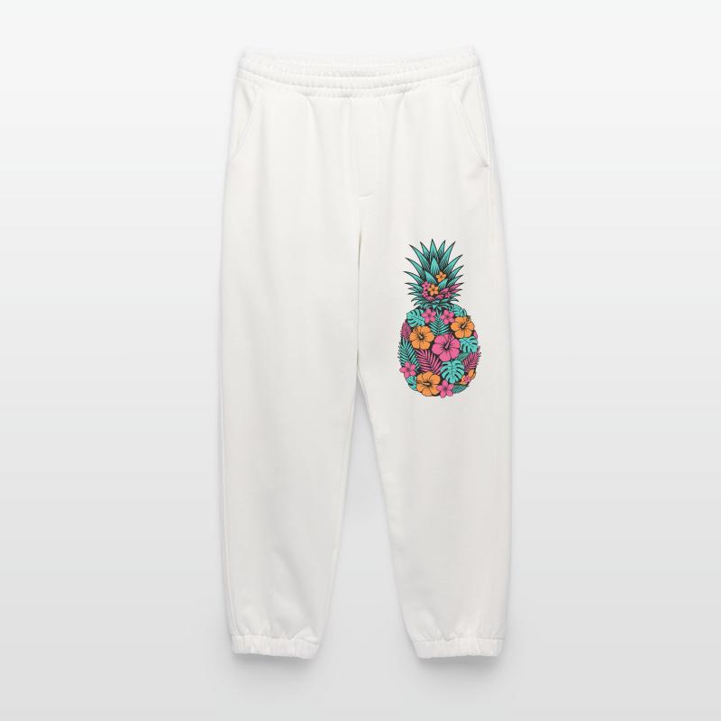 Neon Tropical Pineapple Flower Pattern Heavyweight Jogging Pants - made by SPREAD 