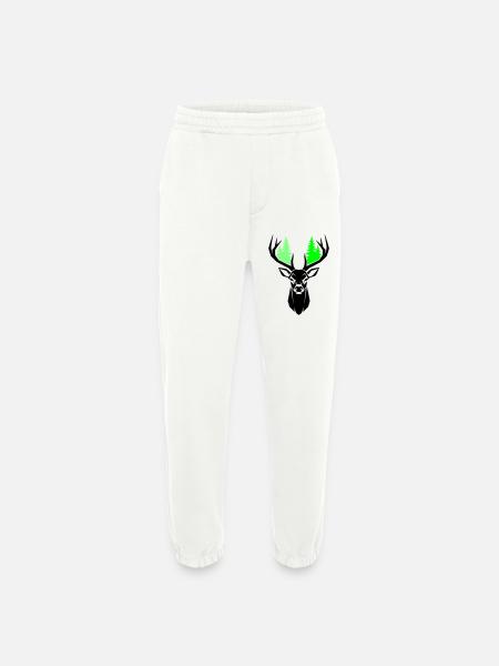 Deer Head Fir Trees Natural Green - Heavyweight Jogging Pants - made by SPREAD  - OFF WHITE