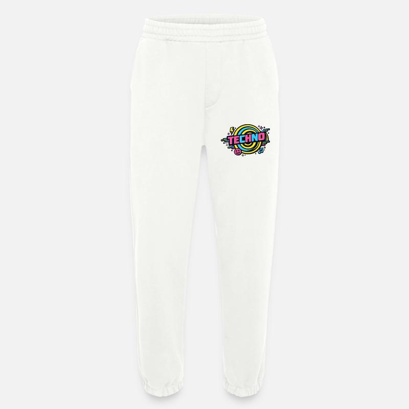 Techno Neon Retro Circle - Heavyweight Jogging Pants - made by SPREAD  - OFF WHITE