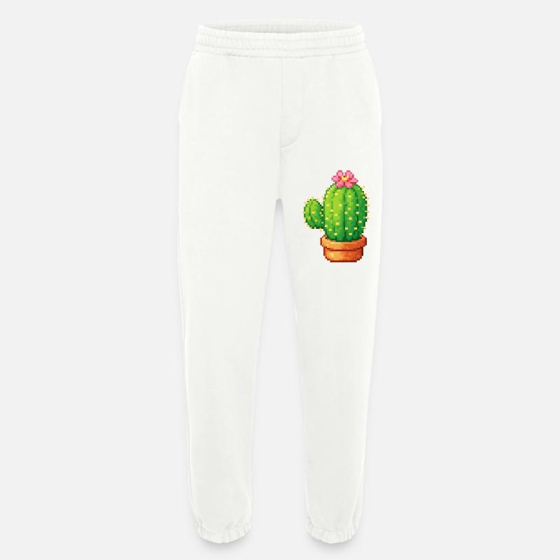 Cactus pixel avec fleur - Pantalon de jogging bio épais fabriqué en UE - OFF WHITE
