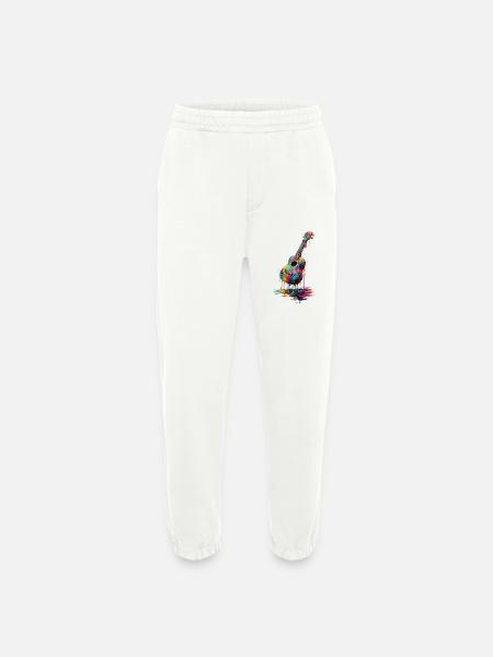 Ukulele med dryppende maling - Heavyweight organic joggingbukser made in EU - OFF WHITE