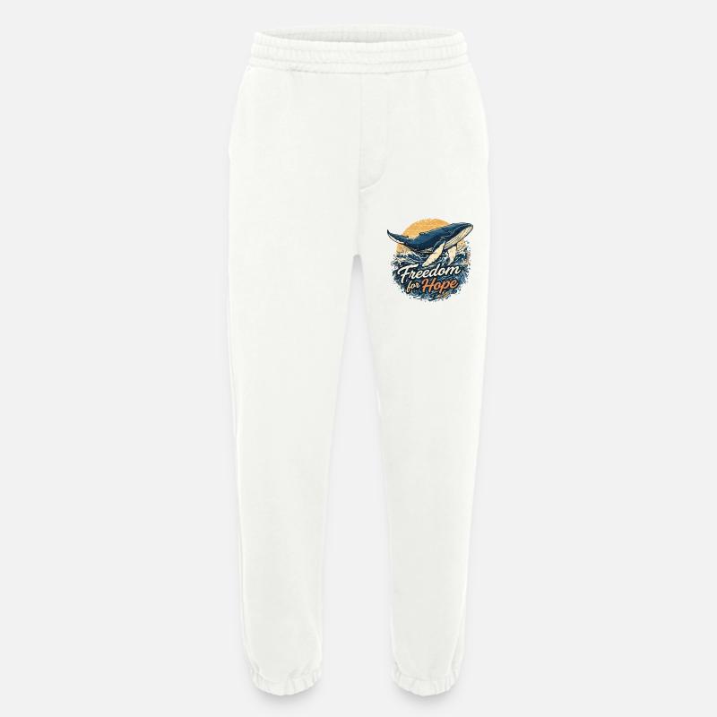 Liberté pour l’espoir : Baleine et Vague - Pantalon de jogging bio épais fabriqué en UE - OFF WHITE