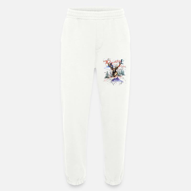 Deer Antler Mountain Forest - Heavyweight Jogging Pants - made by SPREAD  - OFF WHITE