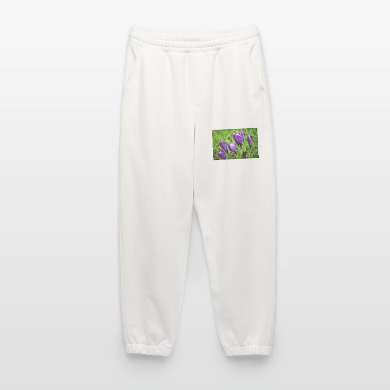 Grappe de crocus violet dans le jardin de printemps Pantalon de jogging bio épais fabriqué en UE
