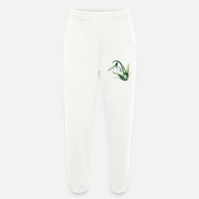 Anémone d’hiver – Graphique de fleur blanche - Pantalon de jogging bio épais fabriqué en UE - OFF WHITE