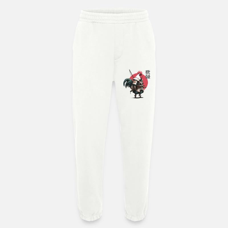 Rooster Samurai in Crimson Circle - Heavyweight Jogging Pants - made by SPREAD - OFF WHITE