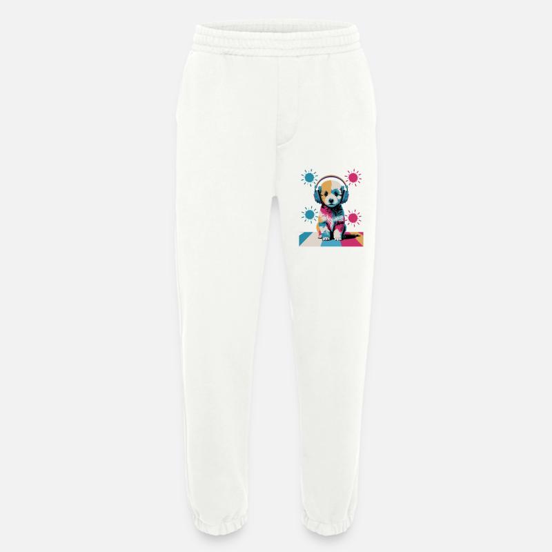 Pudel Welpe mit Kopfhörer - Heavyweight Jogginghose - made by SPREAD - OFF WHITE
