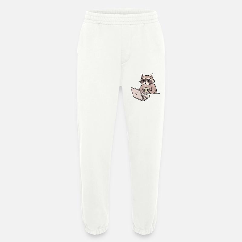 Müder Waschbär Kaffee & Laptop - Heavyweight Jogginghose - made by SPREAD - OFF WHITE