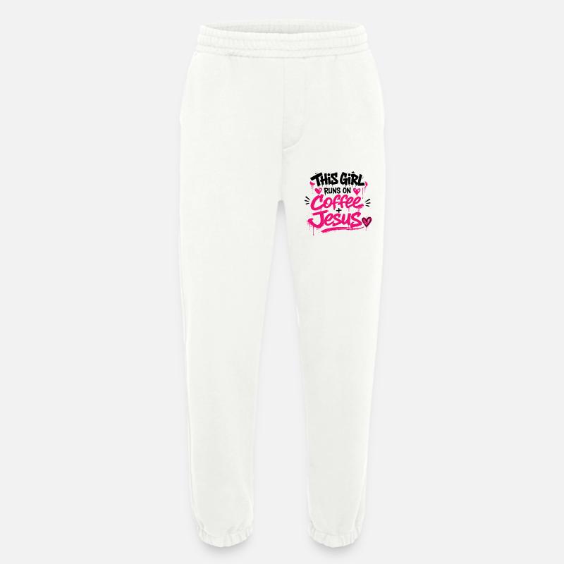 Coffee Jesus Graffiti - Pantalon de jogging bio épais fabriqué en UE - OFF WHITE