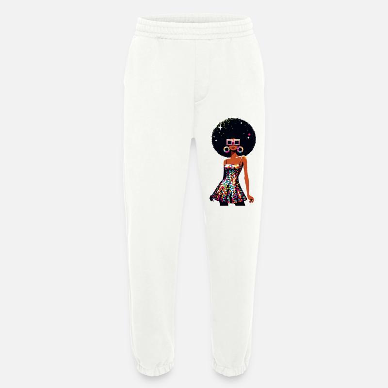 Disco Afro Glam Sequins Design - Pantalon de jogging bio épais fabriqué en UE - OFF WHITE