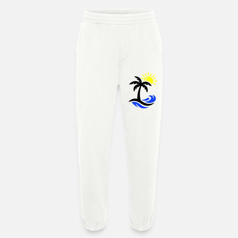 Océan Palm Tree Beach - Pantalon de jogging bio épais fabriqué en UE - OFF WHITE