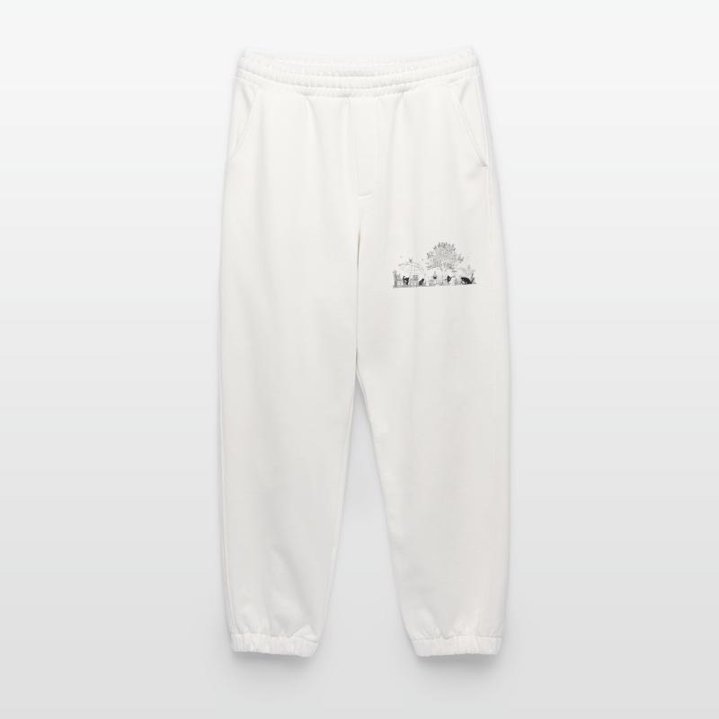 Zeichnung eines üppigen Gartens mit Katzen Heavyweight Jogginghose - made by SPREAD 