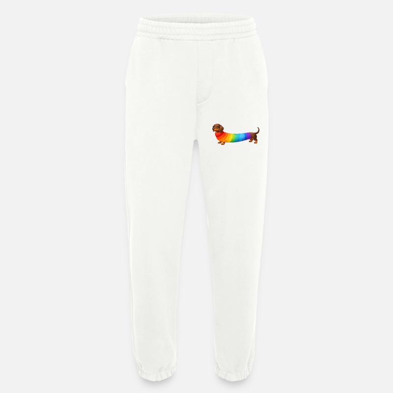 Dackel mit Regenbogen Pullover  - Heavyweight Jogginghose - made by SPREAD  - OFF WHITE