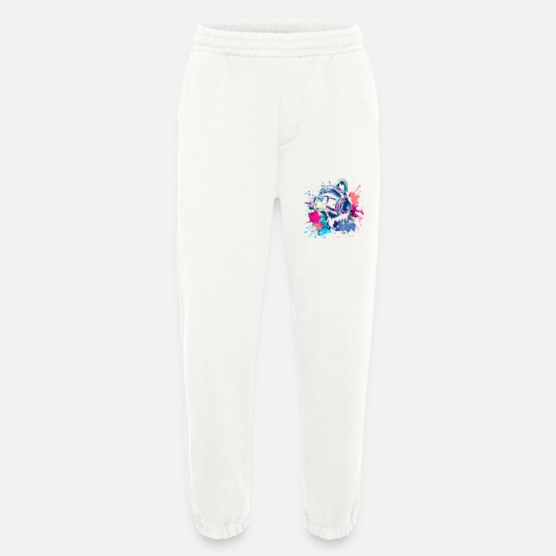 Bunter Zocker Waschbär mit Headset - Heavyweight Jogginghose - made by SPREAD - OFF WHITE