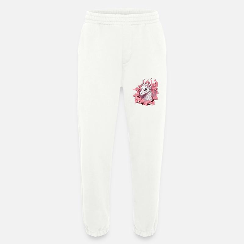 Weißer Drache mit Kirschblüten - Heavyweight Jogginghose - made by SPREAD  - OFF WHITE