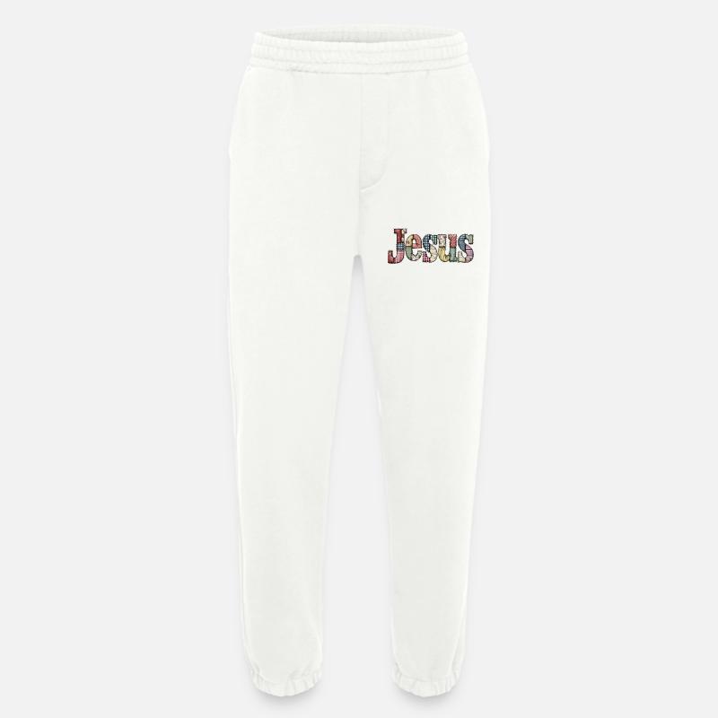 Lettrage Jésus en patchwork - Pantalon de jogging bio épais fabriqué en UE - OFF WHITE