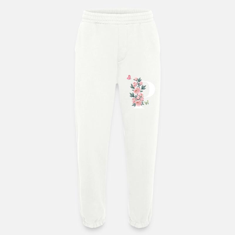 Lettre p fleurs rose - Pantalon de jogging bio épais fabriqué en UE - OFF WHITE