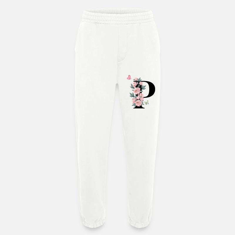 Lettre p fleurs rose - Pantalon de jogging bio épais fabriqué en UE - OFF WHITE