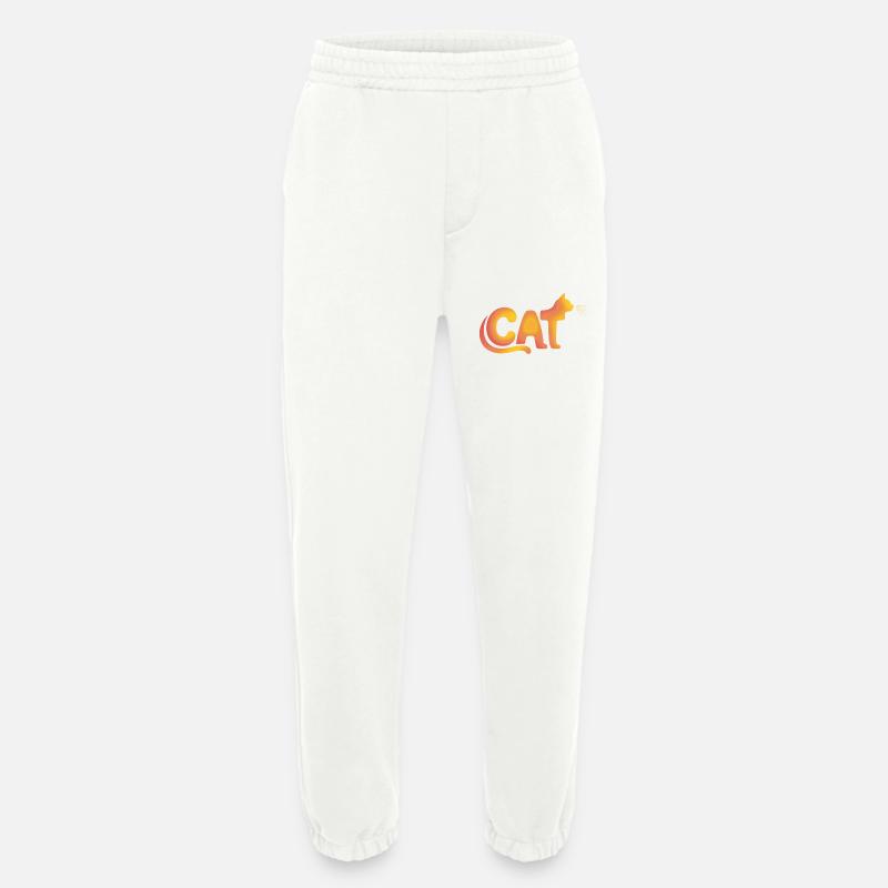 Chat - Logo de chat mignon - Pantalon de jogging bio épais fabriqué en UE - OFF WHITE