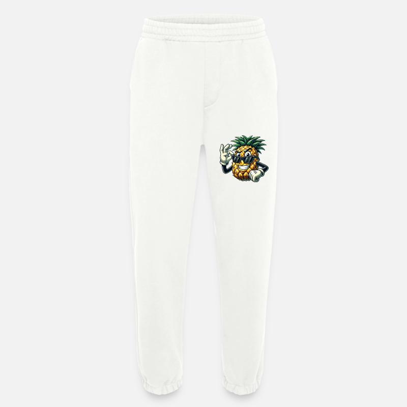 Pineapple Fruit Comic with Sunglasses - Heavyweight Jogging Pants - made by SPREAD  - OFF WHITE
