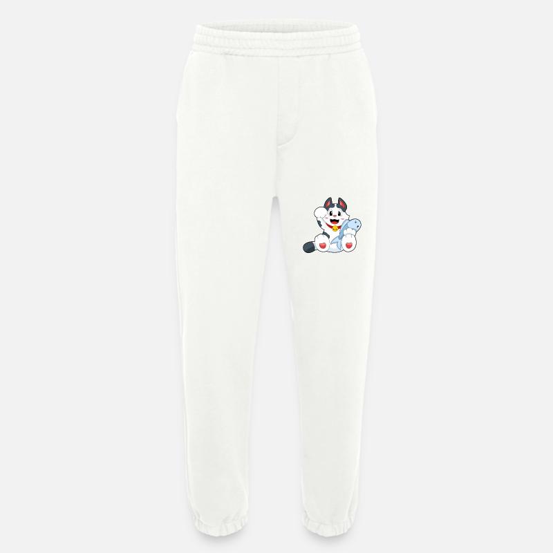 Chat avec du poisson - Pantalon de jogging bio épais fabriqué en UE - OFF WHITE