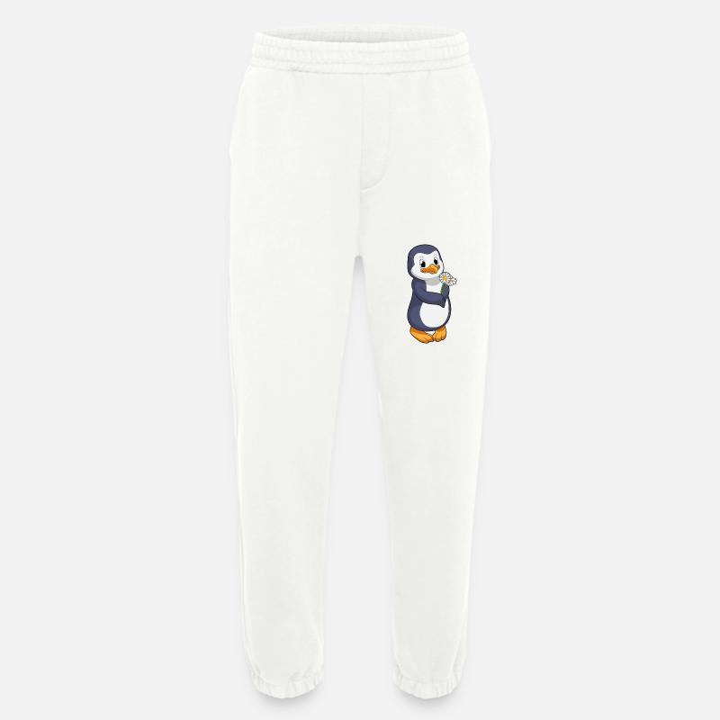 Penguin with daisies - Heavyweight Jogging Pants - made by SPREAD  - OFF WHITE
